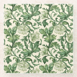 Dessous-de-verre En Verre Motif de feuilles d'acanthe vert foncé orné