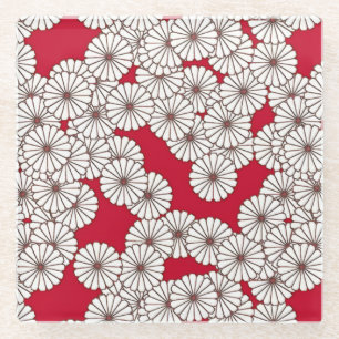 Dessous-de-verre En Verre Motif de fleurs Art Déco - blanc sur rouge