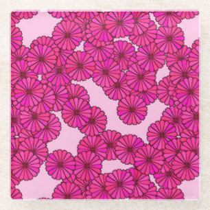 Dessous-de-verre En Verre Motif de fleurs Art Déco - magenta sur rose