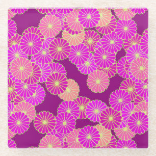 Dessous-de-verre En Verre Motif de fleurs Art Déco - tons violet, corail