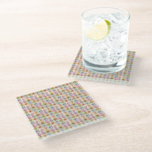 Dessous-de-verre En Verre Motif de fleurs coloré tendance vintage pour anniv