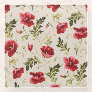 Dessous-de-verre En Verre Motif de fleurs de coquelicots rouges vifs vintage
