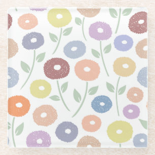 Dessous-de-verre En Verre Motif de fleurs floues Lg Pastels sur fond blanc