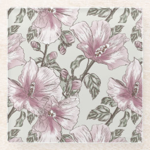 Dessous-de-verre En Verre Motif de fleurs rose amorti de ketmie