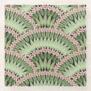 Dessous-de-verre En Verre Motif de fleurs tropicales peintes à la main