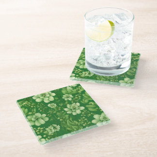 Dessous-de-verre En Verre Motif de fleurs vertes botaniques