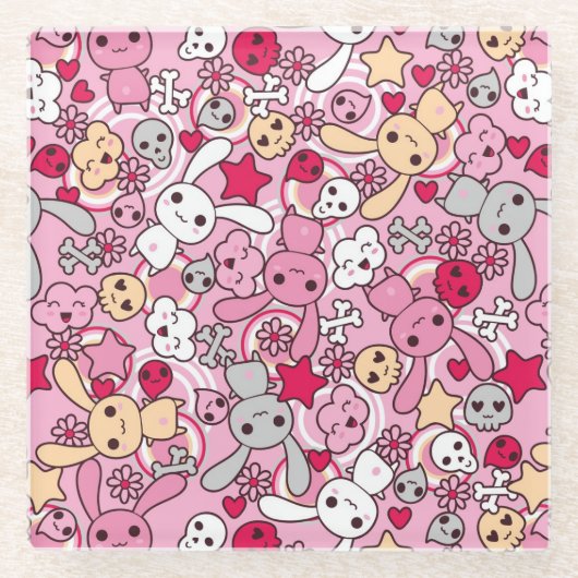 Dessous-de-verre En Verre Motif de Kawaii (Devant)