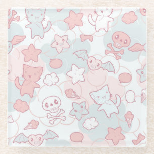 Dessous-de-verre En Verre motif de kawaii avec le griffonnage