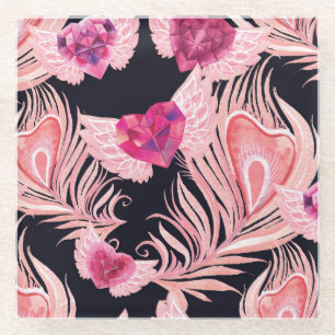Dessous-de-verre En Verre Motif de la Saint-Valentin à l'aquarelle douce et