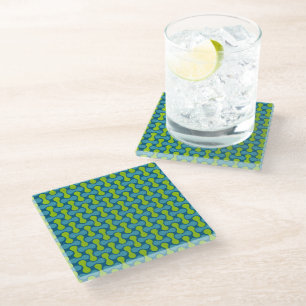 Dessous-de-verre En Verre Motif de lien rétro moderne en bleu et vert
