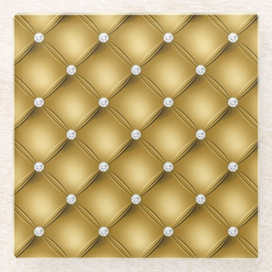 Dessous-de-verre En Verre Motif de luxe Gold Diamond Tufted (Devant)