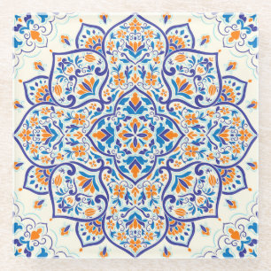 Dessous-de-verre En Verre Motif de luxe Orange Blue Ornament
