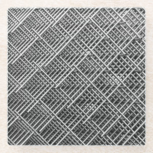 Dessous-de-verre En Verre Motif de maillage industriel de la grille d'acier