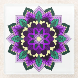 Dessous-de-verre En Verre Motif de mandala 02 en violet