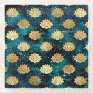 Dessous-de-verre En Verre Motif de mandala Dharma de galaxie vert foncé et o