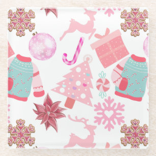 Dessous-de-verre En Verre Motif de Noël rose 02