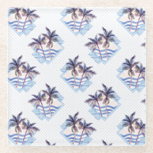 Dessous-de-verre En Verre Motif de palmiers géométriques couleur aquarelle
