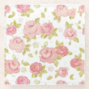 Dessous-de-verre En Verre Motif de papier peint d'élégance des roses roses