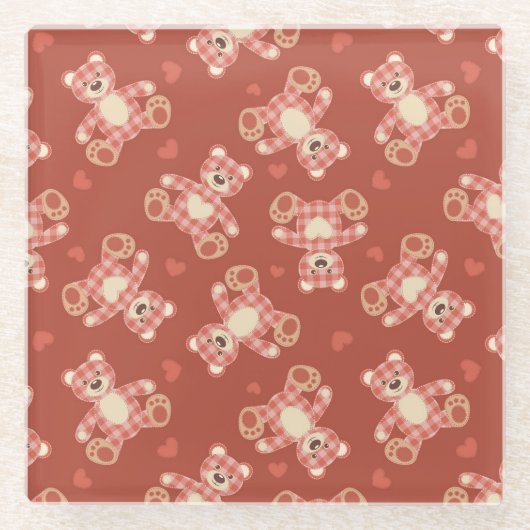 Dessous-de-verre En Verre motif de patchwork d'ours (Devant)