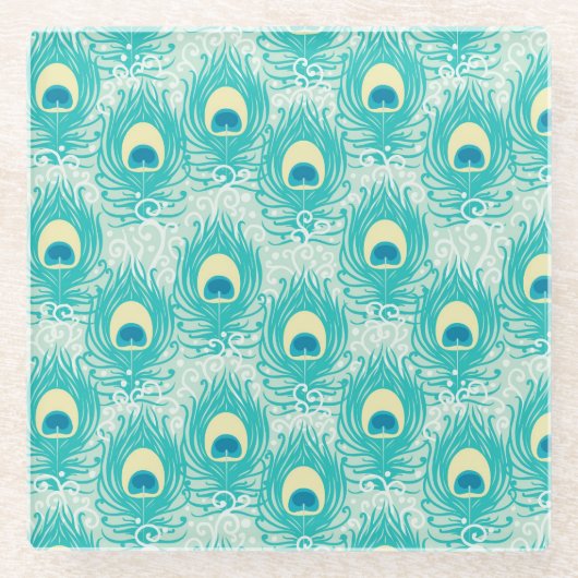 Dessous-de-verre En Verre Motif de plumes de paon (Devant)