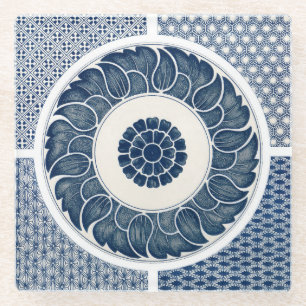 Dessous-de-verre En Verre Motif de porcelaine antique chinoise bleu et blanc