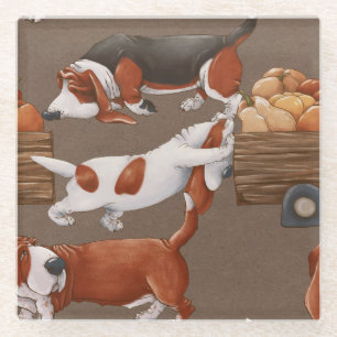 Dessous-de-verre En Verre Motif de récolte Citrouille Basset Hound