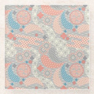Dessous-de-verre En Verre motif de style japonais. Illustration.
