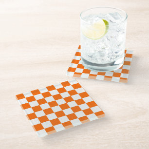 Dessous-de-verre En Verre Motif de tableau de bord Orange Retro Checkboard