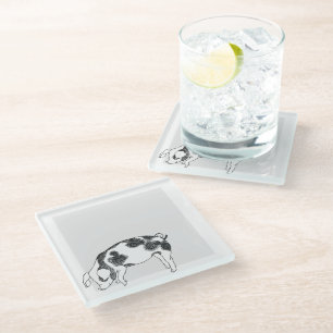 Dessous-de-verre En Verre Motif de taches de vache en noir et blanc dessiné