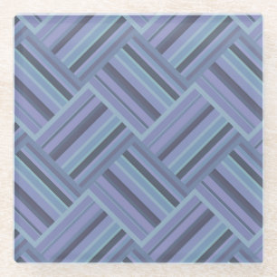 Dessous-de-verre En Verre Motif de tissage en diagonale gris bleu