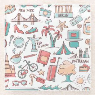 Dessous-de-verre En Verre Motif de touristes en pastel