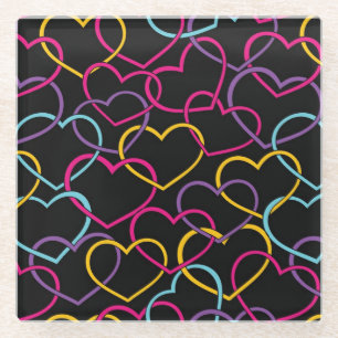 Dessous-de-verre En Verre Motif de Valentine avec des coeurs de couleur