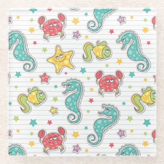 Dessous-de-verre En Verre motif des créatures de mer (Devant)