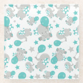 Dessous-de-verre En Verre Motif Des Eléphants, Eléphants Mignons - Gris Bleu (Devant)