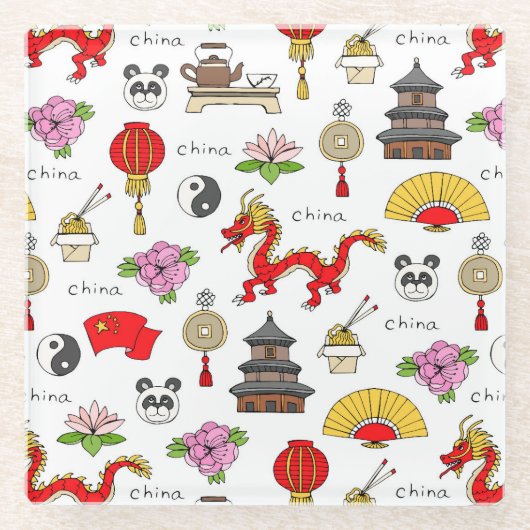 Dessous-de-verre En Verre Motif des symboles chinois (Devant)