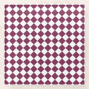 Dessous-de-verre En Verre Motif diamant à carreaux blancs et bordeaux