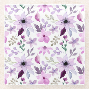Dessous-de-verre En Verre Motif élégant de fleurs roses et violettes