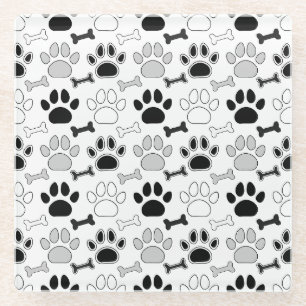 Dessous-de-verre En Verre Motif Empreintes de Patte de Chien et Os