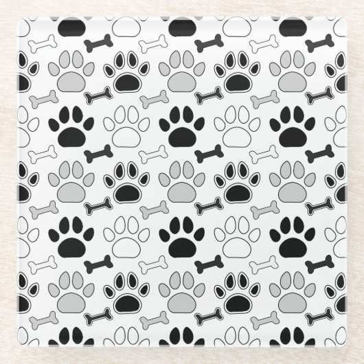 Dessous-de-verre En Verre Motif Empreintes de Patte de Chien et Os (Devant)