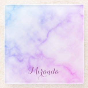 Dessous-de-verre En Verre Motif en marbre arc-en-ciel avec nom personnalisé
