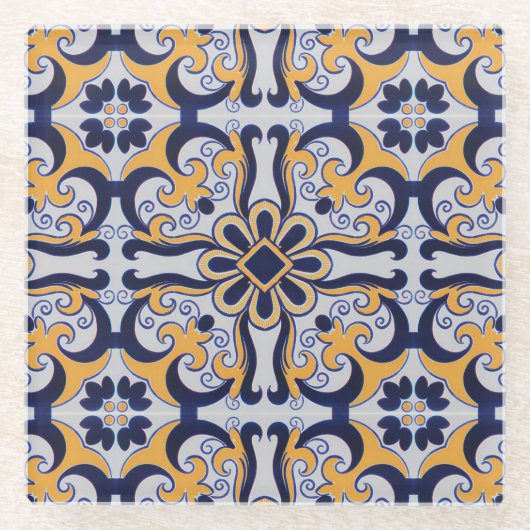 Dessous-de-verre En Verre Motif en tuiles portugaises (Devant)