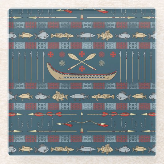 Dessous-de-verre En Verre Motif ethnique de pêche (Devant)