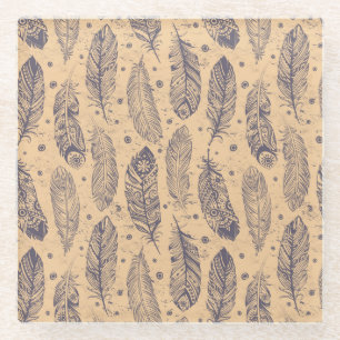 Dessous-de-verre En Verre Motif ethnique d'ensemble de plume
