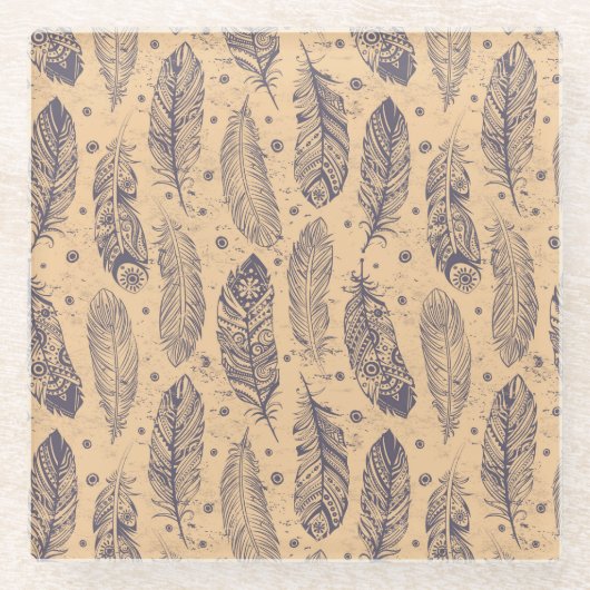 Dessous-de-verre En Verre Motif ethnique d'ensemble de plume (Devant)