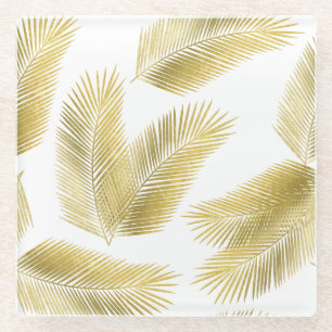Dessous-de-verre En Verre Motif Feuille Gold Foil Palm