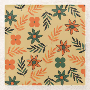 Dessous-de-verre En Verre Motif Feuille Vintage les années 70 Floral