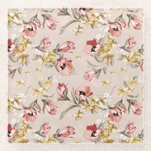 Dessous-de-verre En Verre Motif floral 3 d'élégance abstraite (Devant)