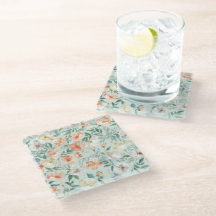 Dessous-de-verre En Verre Motif floral bleu aquarelle Prairie fleurie