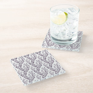Dessous-de-verre En Verre Motif floral bohème moderne prune blanc