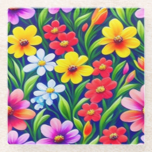Dessous-de-verre En Verre Motif floral coloré